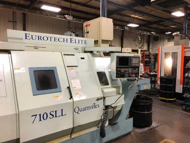 Eurotech #710SLL, 8" chuck, 2.7" bar, 27.5" centers, 7.87" dia., 11.81" lgth, A2-6, GE Fanuc 18i-T, twin - Image 2