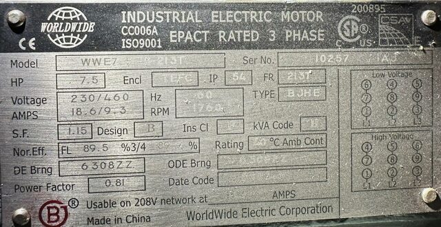 Roots #Easyair-8000, pressure/vacuum pump blower package, 7.5 HP, 1760 RPM motor, 208/230/460 V. - Image 6