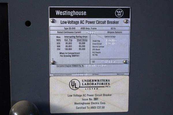 4000 Amps, Westinghouse, DS-840, manually operated, drawout, w/gear, LVACB248 (3 available) - Image 2