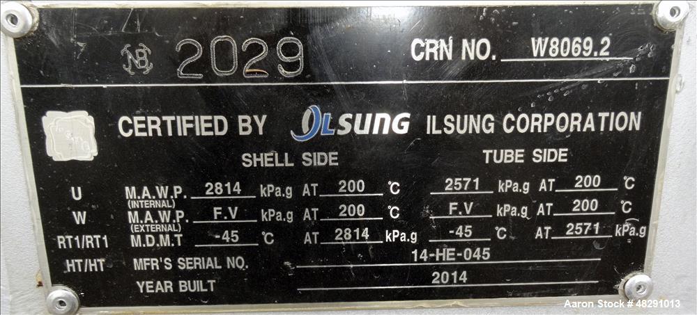 2143 sq.ft., 412 psi shell, Ilsung Corp, 4 Pass U Tube Shell & Tube Heat Exchanger, Shell 392&deg;F, 3/4" dia x - Image 9