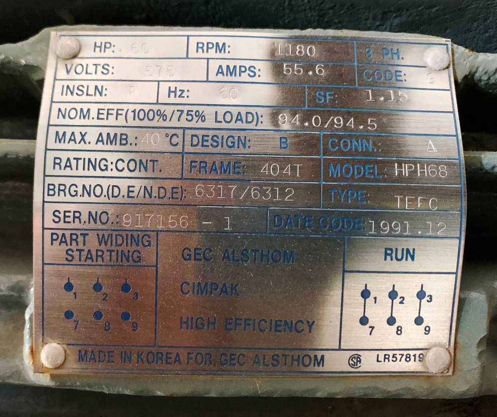 60 HP 1180 RPM Gec-Alsthom Althsom, Frame 404T, TEFC, 575 Volts, new (2 available) - Image 1