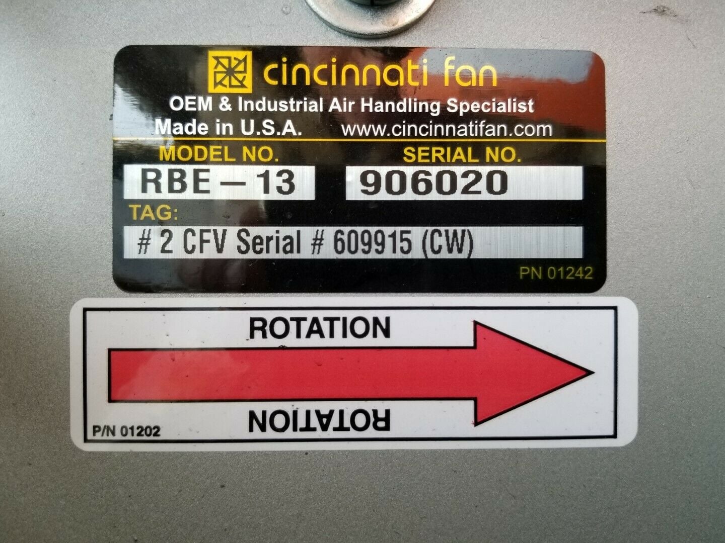 9922 cfm @ 17 S.P., Cincinnati Fan #RBE-13, radial blade exhauster, clockwise, 73.5 BHP, 75 HP, 460 V. - Image 10