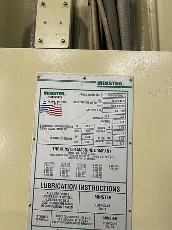 350 Ton, Minster Hevistamper #E2H-350-86-47-SG, straight side double crank press, 9.8" stroke, 23.6" Shut - Image 7