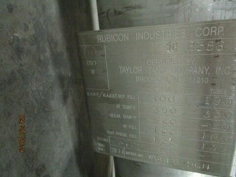 100 psi shell, 100 psi tube, Rubicon Industries #WC686-96H 100, Heat Exchanger, Stainless Steel, 350 F temp. - Image 7
