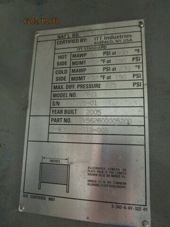 ITT Technologies, PF21, Stainless Steel plate heat exchanger, 225 psi - Image 6