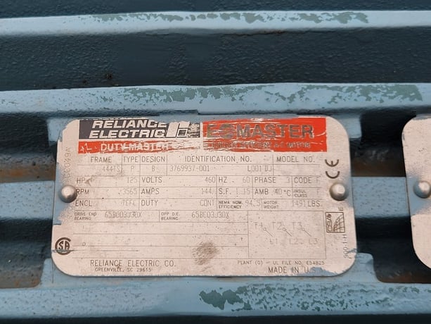 125 HP 3565 RPM Reliance, Frame 444TS, TEFC, continuous duty, type P, 460 Volts - Image 2