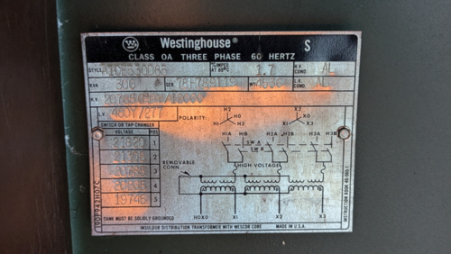 300 KVA 20785GRDY/12000 Primary, 480Y/277 Secondary, Westinghouse - Image 6