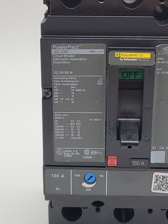 150 Amps, Square D, JGL26150LW, PowerPact Feed-Thru Circuit Breaker, 600VAC 2P 1PH - Image 3