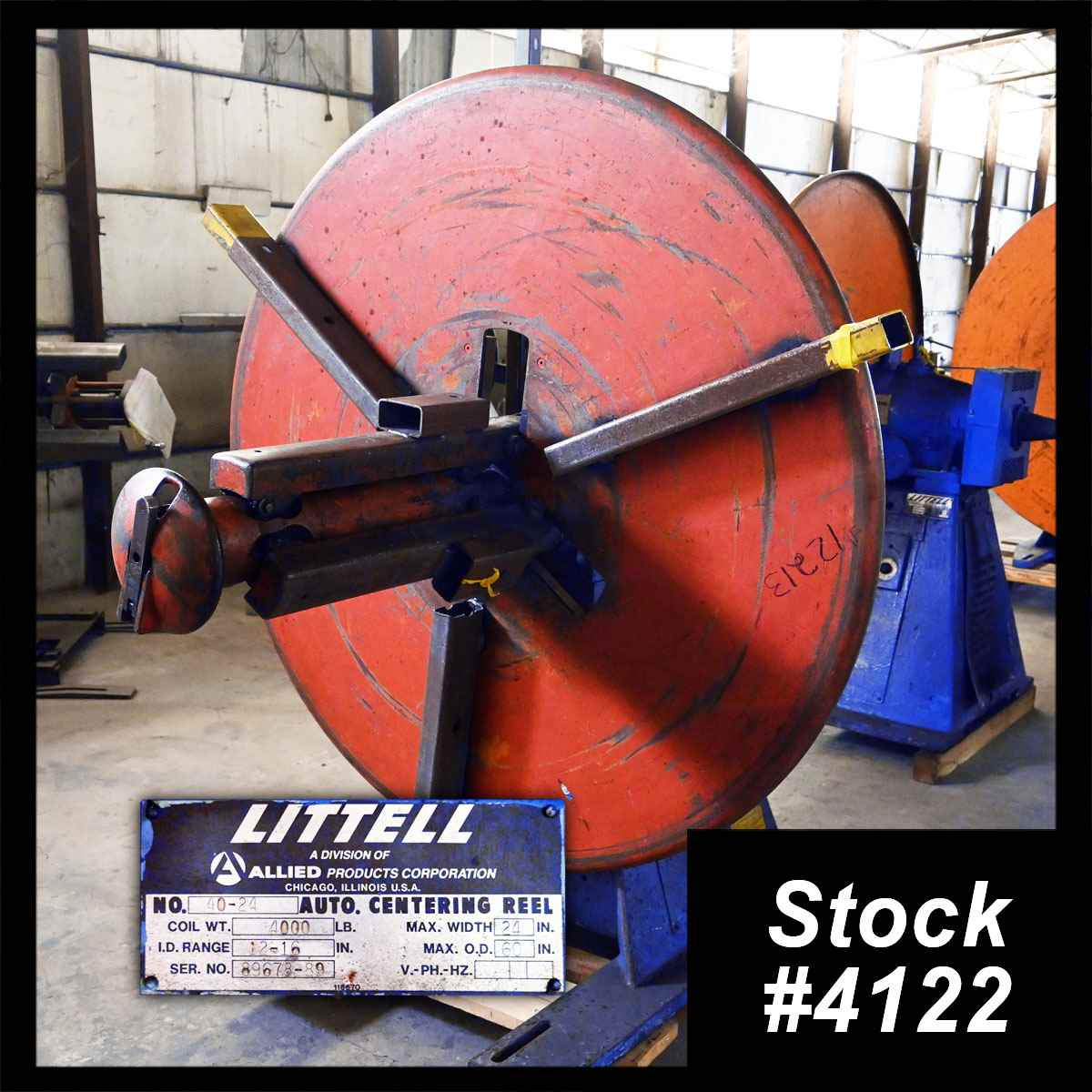 4000 lb. Littell #40-24, single uncoiler, 24" width, 60" outside dimensions, 12"-16" ID, 4-arm expansion - Image 1