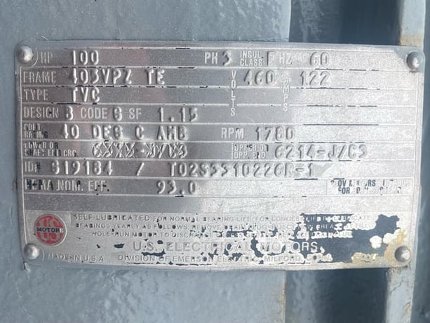 100 HP 1800 RPM U.S. Motors, Frame 405VPZ, TEFC BB, 460 Volts - Image 3