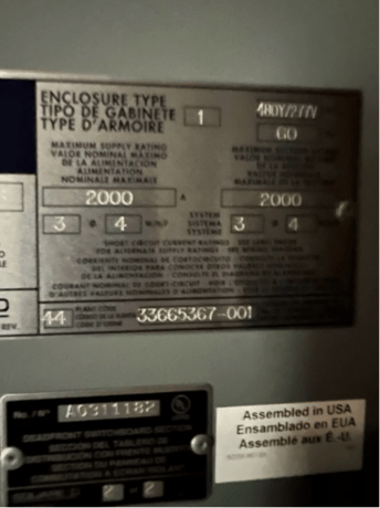 2000 Amps, Square D #QED, switchboard main breaker with distribution, 480 Volts indoor - Image 2