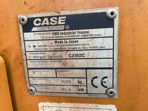 Case CX80C, Crawler Excavator, 4991 hours, S/N: NGE6B1533, 2016 - Image 6