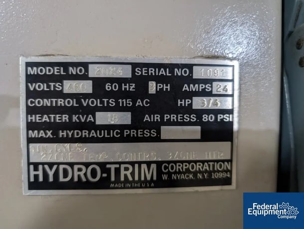 Hydro-Trim #2024, shuttle thermoformer, 20" x 24", top & bottom platens, onboard vacuum system, 480 V. - Image 2