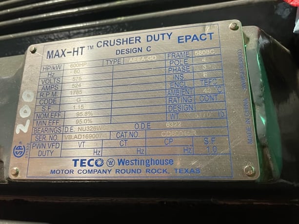 600 HP 1800 RPM Teco Westinghouse, Frame 5808C, TEFC BB, 575 Volts, New Surplus - Image 3