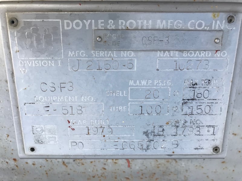 3062 sq.ft., 20 psi shell, 100 psi tube, Doyle & Roth, 180&deg;F shell, 150&deg;F tube, - Image 4