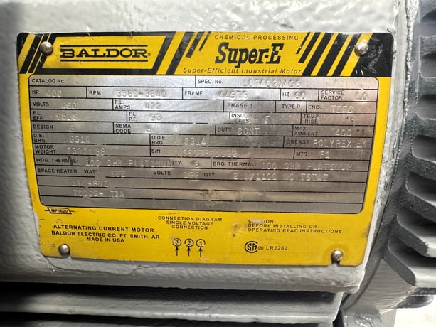 400 HP 3600 RPM Baldor, Frame 449TS, TEFC, 460 Volts, Class 1 div 2, Insulated bearings, nice, recently - Image 2