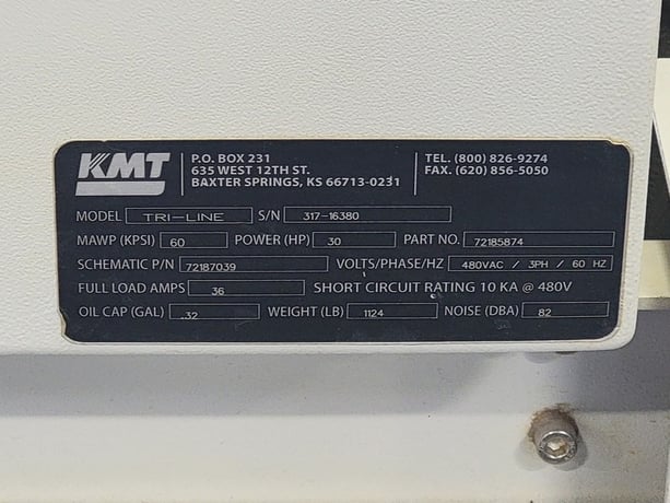 KMT #Tri-Line, waterjet pump, 30 HP, 55000 psi, 480 V., 3 phase, 2112 hours, serial #317-16380 - Image 2
