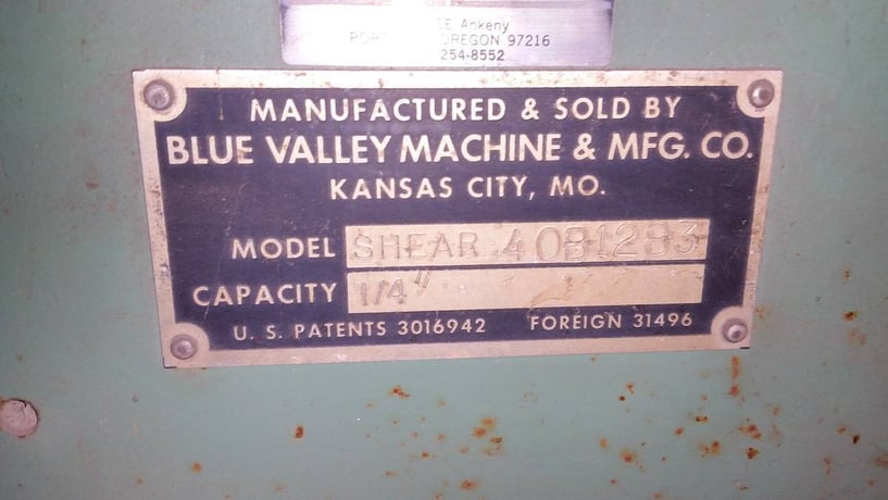 Blue Valley #40, ring & circle shear, 1/4" x 12' capacity, 15.5" throat - Image 2