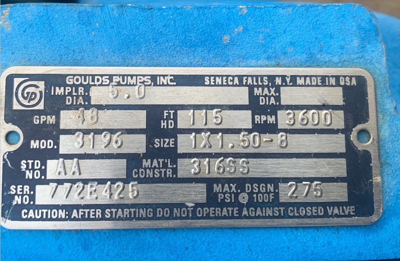 61 GPM Wheatley Gaso #T365, injection pump,, 275 psi, 60 HP @ 1775 RPM, 460 V., 3-phase, 2019 - Image 5