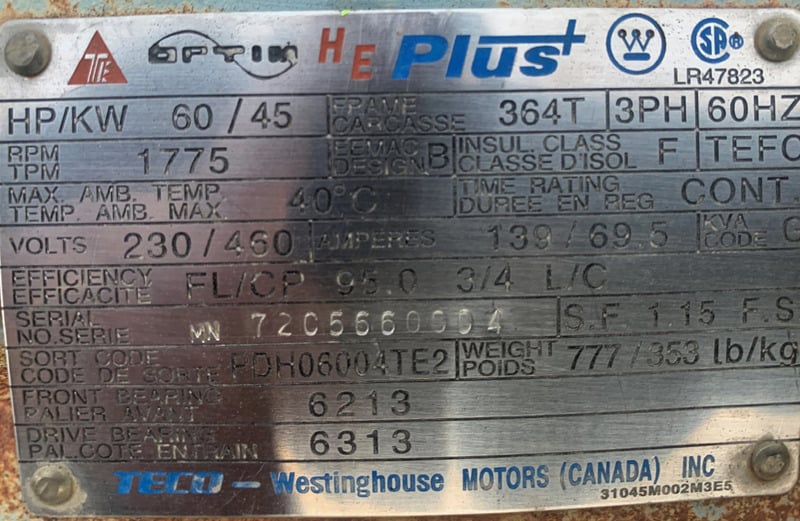 61 GPM Wheatley Gaso #T365, injection pump,, 275 psi, 60 HP @ 1775 RPM, 460 V., 3-phase, 2019 - Image 7