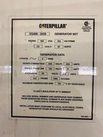 365 KW Caterpillar #3456, diesel generator, trailer mounted, 600 Volts, 166 hours, S/N 3PG00271 - Image 3