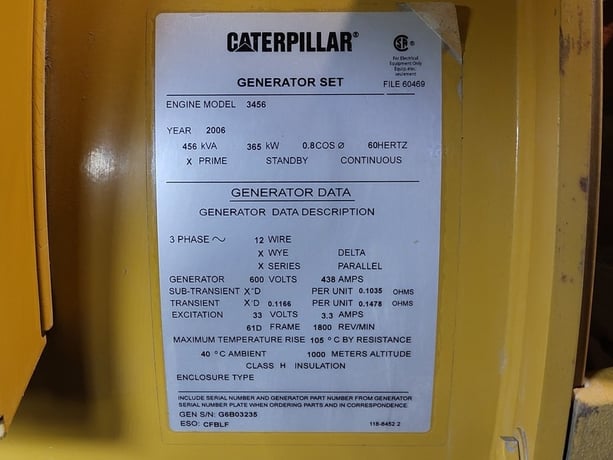 365 KW Caterpillar #3456, diesel generator set, 600 Volts, 489 HP, 2006 - Image 3