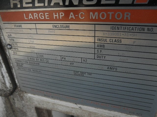 1750 HP 1788 RPM Reliance, Frame 25-BS9500S, PROT, 4160 Volts - Image 3