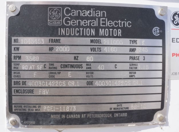 2000 HP 3569 RPM General Electric 211005, FBV, fbv - Image 2