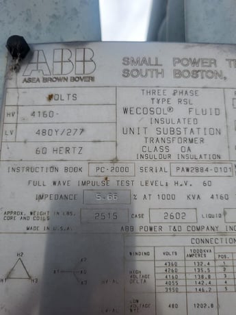 1000 KVA 4160 Primary, 480Y/277 Secondary, ABB #PC-2000, substation type, Class OA - Image 7