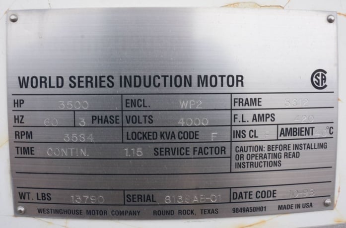 3500 HP 3584 RPM Teco Westinghouse, Frame 5612, weather protected enclosure type 2, 4000 Volts - Image 5