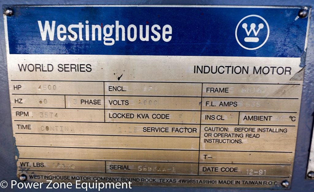 4500 HP 3574 RPM Westinghouse, Frame 5616, weather protected enclosure type 1, 4000 Volts - Image 6
