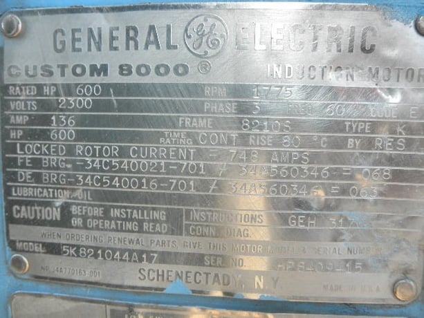 600 HP 1775 RPM General Electric 5K821044A17, Frame 8210S, 1.15 service factor, 2300 Volts - Image 5