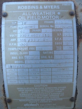 75 HP 1200 RPM Robbins-Myers 7204985, Frame 445U, ODP, 230/460/796 Volts - Image 3