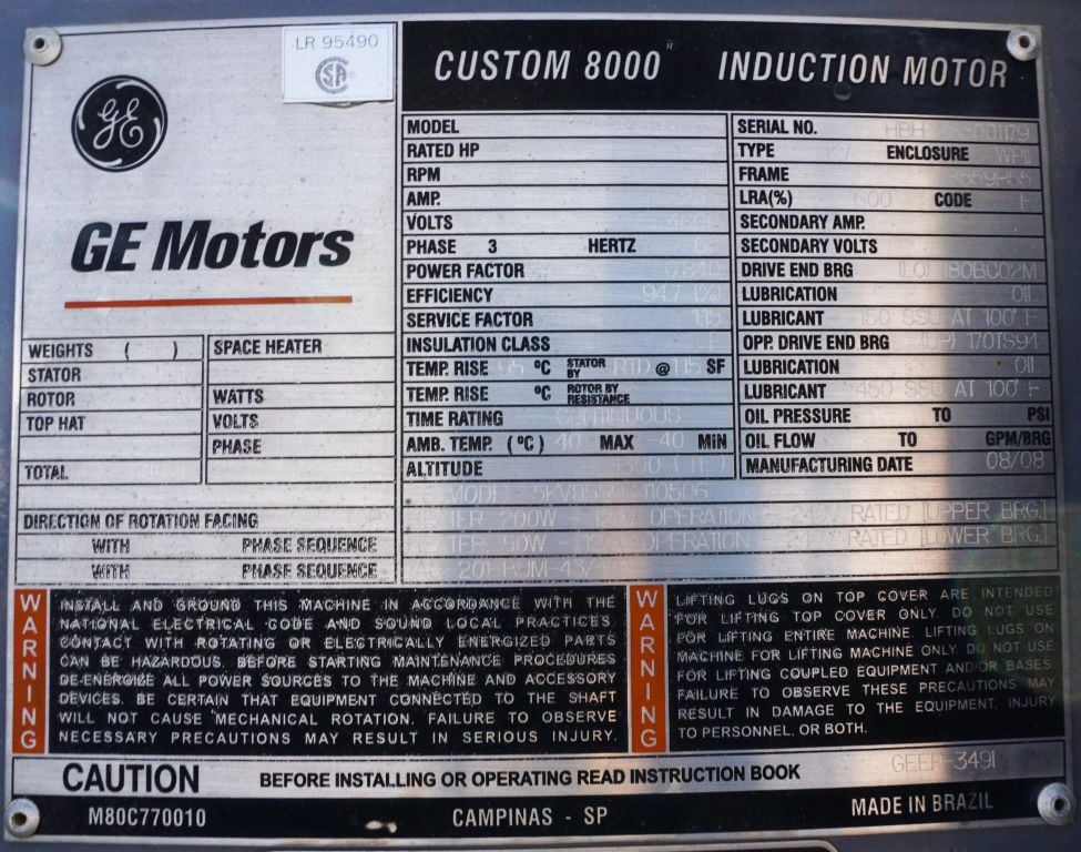 1750 HP 710 RPM General Electric 5KV8559P003, Frame 8559P55, weather protected enclosure type 2, 4000 Volts - Image 6