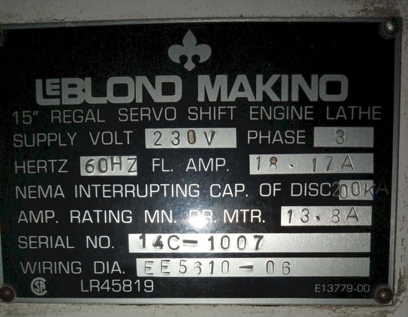15" x 54" Leblond Makino #14C-Regal-Servo-Shift, engine lathe, 16" swing, 3-jaw 10" chuck, 2.75"thru hole - Image 8