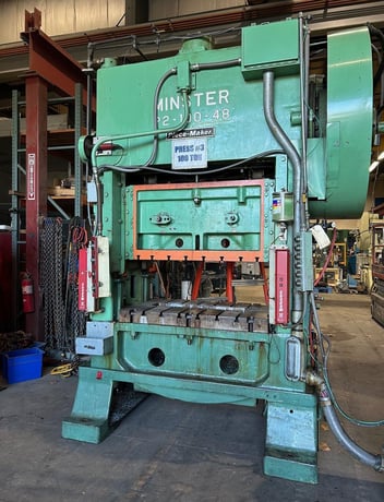 100 Ton, Minster #P2-100-48, straight side double crank, 4" stroke, 20" Shut Height, 160 SPM, 31" x48" bed - Image 1