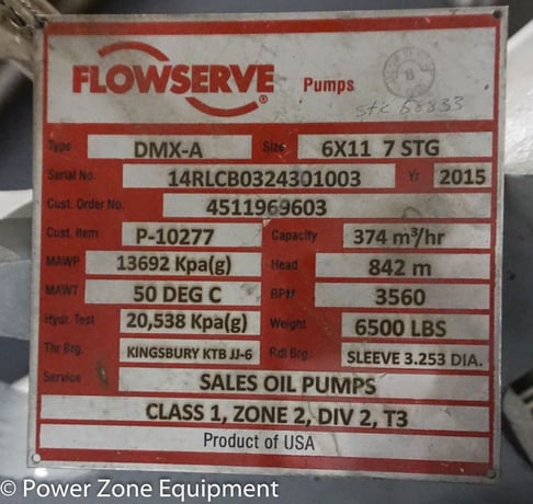 1800 GPM @ 2762' TDH, Flowserve #6x11-DMX-A, Centrifugal Pump, Horz., 7-stage, 11.19" imp., 8" suction, 6" - Image 3