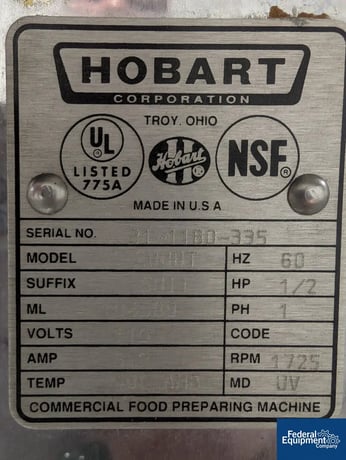 5 gallon Hobart #A-200, Mixer, Stainless Steel, 20 qt, .5 hp, 115V., bowl & beater, mounted on cabinet - Image 2