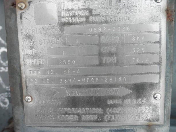 525 GPM @ 78' TDH, Ingersoll-Rand #8KK, Turbine Pump, Vert., 1-stage, 3550 RPM - Image 7