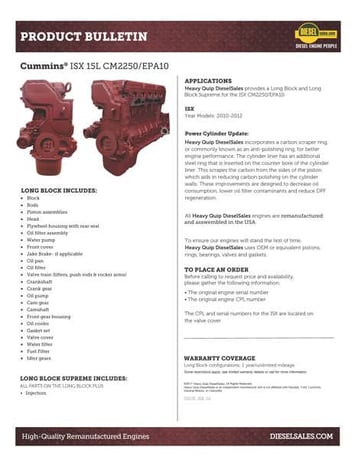 Cummins ISX15, Long Block Diesel Truck Engine, Rebuilt - Image 2