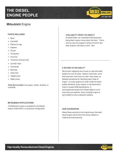 Mitsubishi 4G32, Diesel Long Block Engine, Rebuilt - Image 2