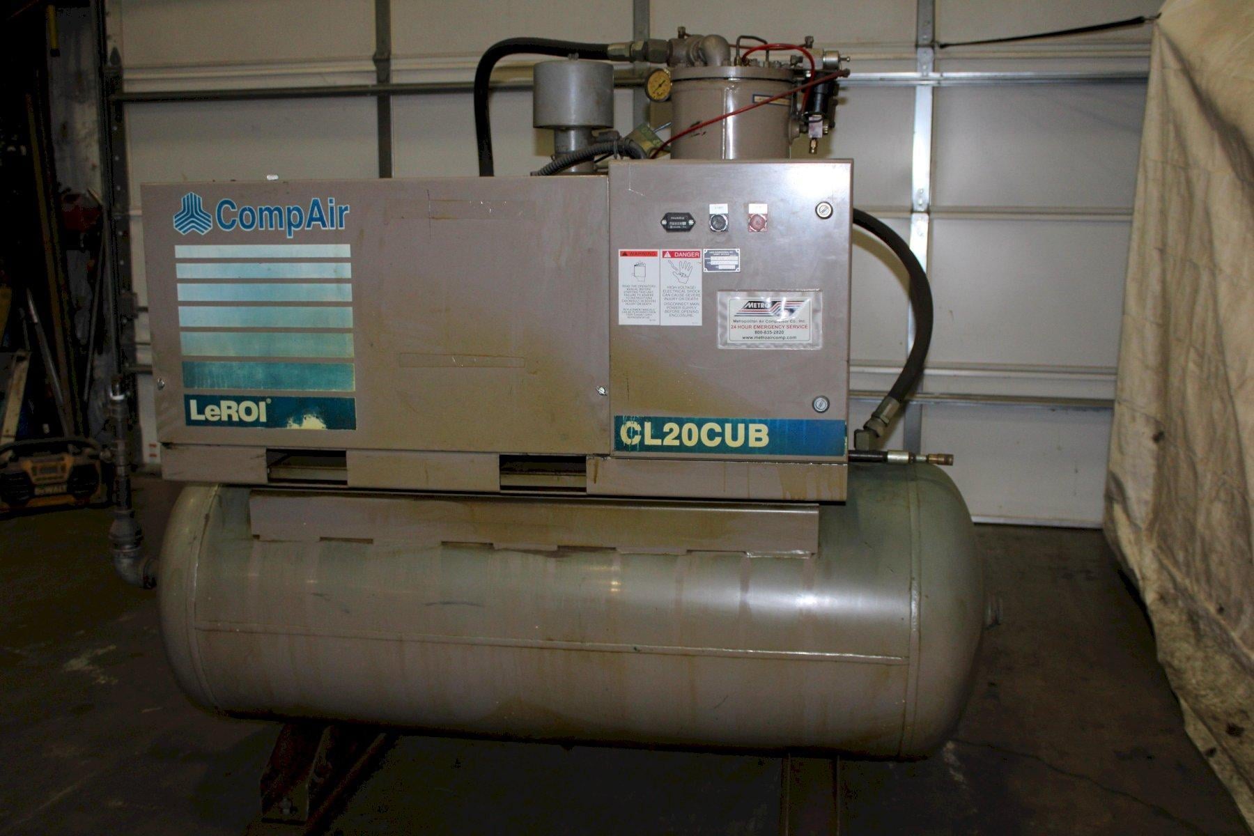 20 HP Leroi, rotary screw air compressor, 85 cfm @ 200 psi, 120 gallon surge tank - Image 2