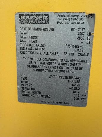405 cfm, Kaeser #Mobilair-M125, towable air compressor, 2017 - Image 3