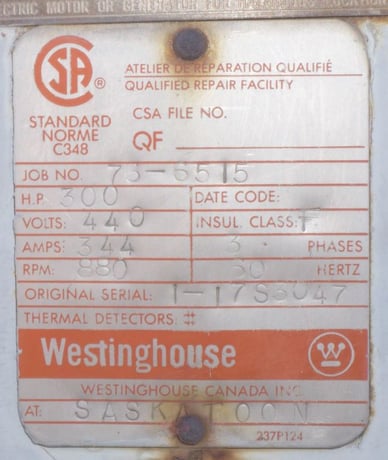 300 HP 880 RPM Westinghouse, Frame 8120P, GIJ, 1.15 service factor, 440 Volts - Image 6