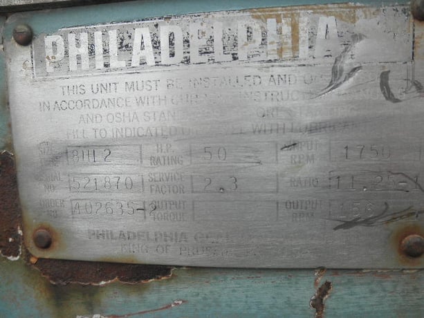 50 HP @ 1750 RPM, Philadelphia #8HL2, inline gearbox, 156 RPM out, 11.25:1 ratio - Image 2