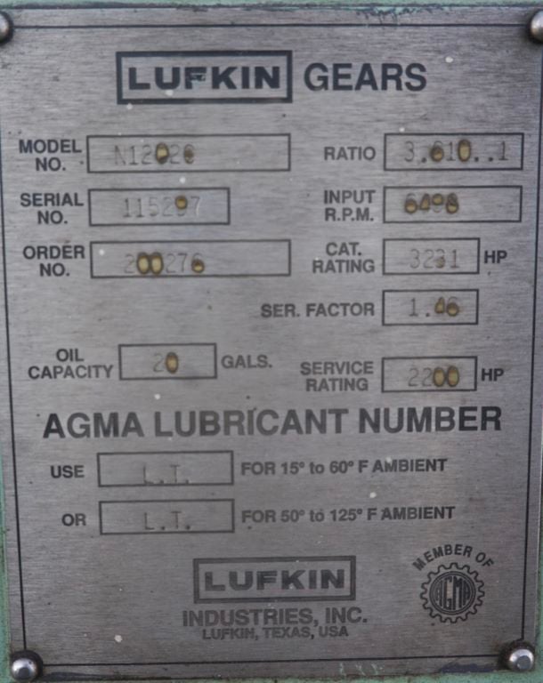 2200 HP @ 6496 RPM, Lufkin #N1202C, parallel shaft gearbox, 1800 RPM out, 3.61 ratio, unused surplus - Image 7