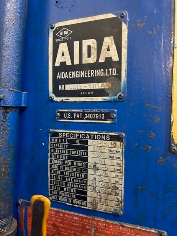 165 Ton, Aida #NC1-150(1), 5.1" stroke, 46" x 23.6" bed, 40-85 SPM, air clutch/brake, 1984 - Image 2