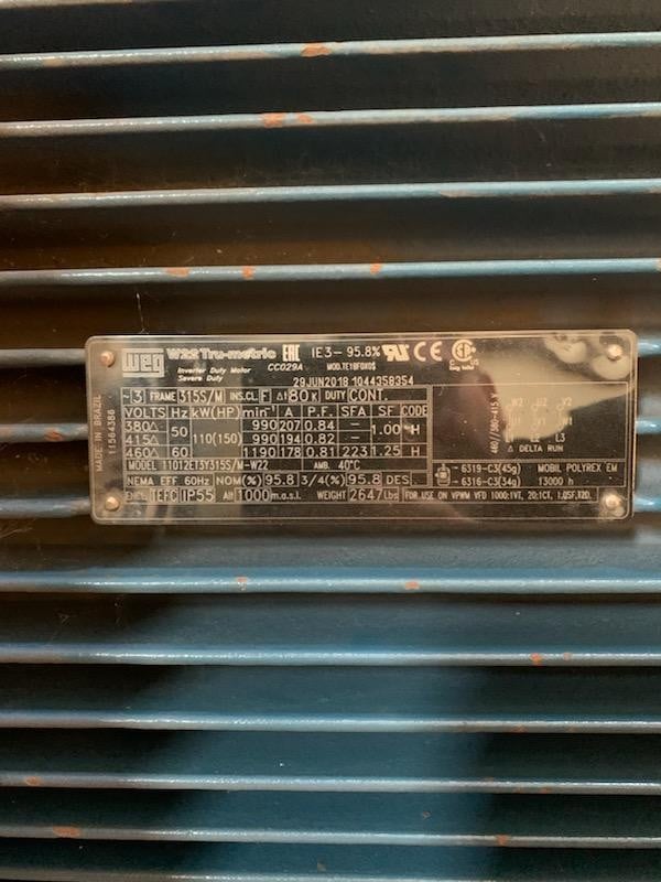 150 HP 1190 RPM WEG, Frame 315S/M, TEFC, BB, 460 Volts - Image 2