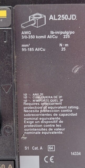 250 Amps, Square D, JGL36000S25AASO, Circuit Breaker, 600VAC 3PH - Image 4