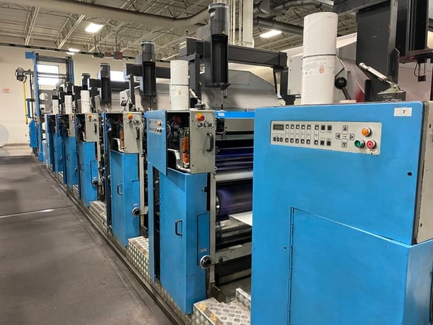 Muller Martini #A74, UV Web Offset Presses, (8) Unit, 22"/25.5" cutoff x 29" width, 50" Splicer roll, 2001 - Image 6